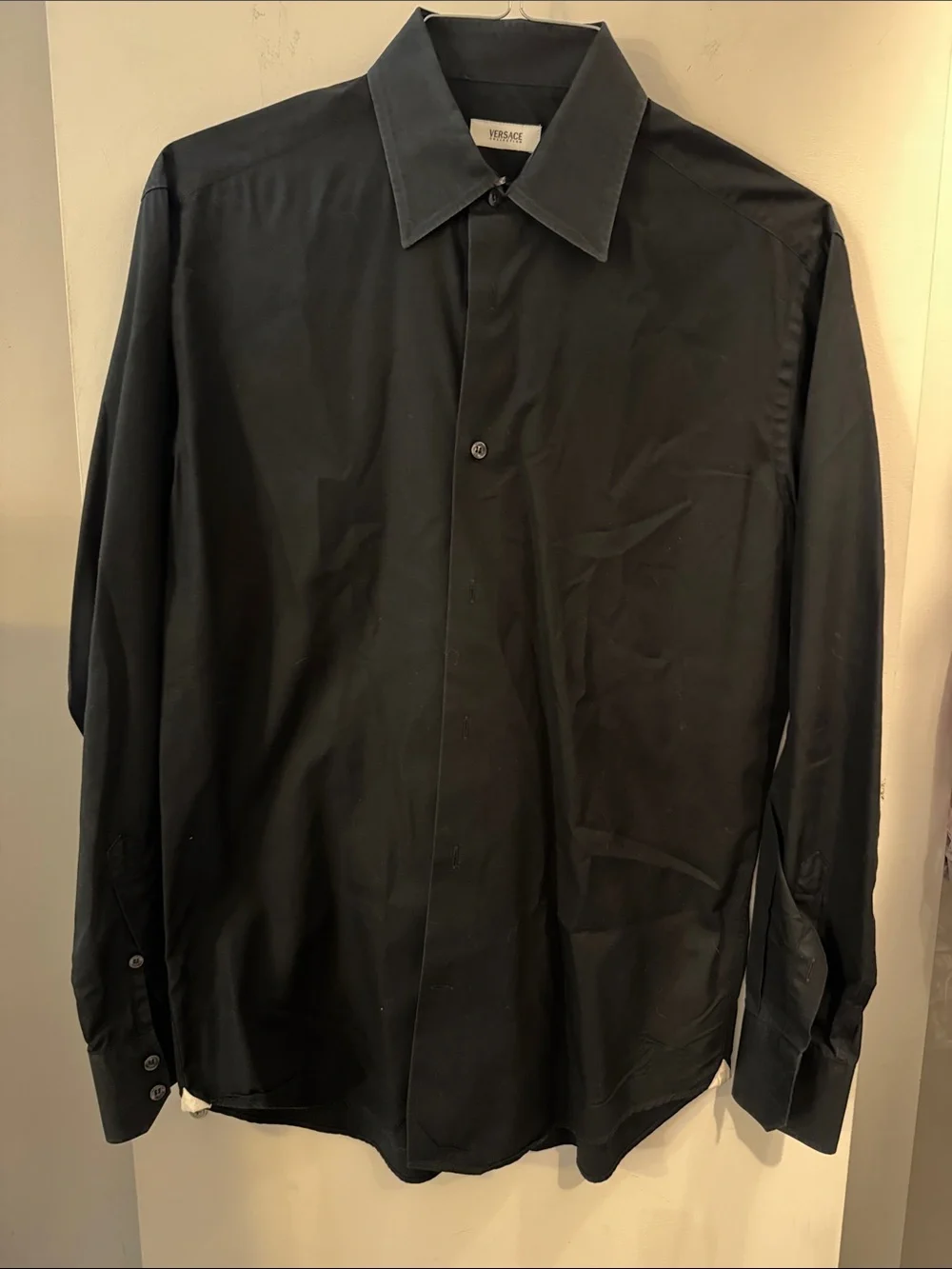 Versace Collection Black Men's Long-Sleeve Dress Shirt with Point Collar